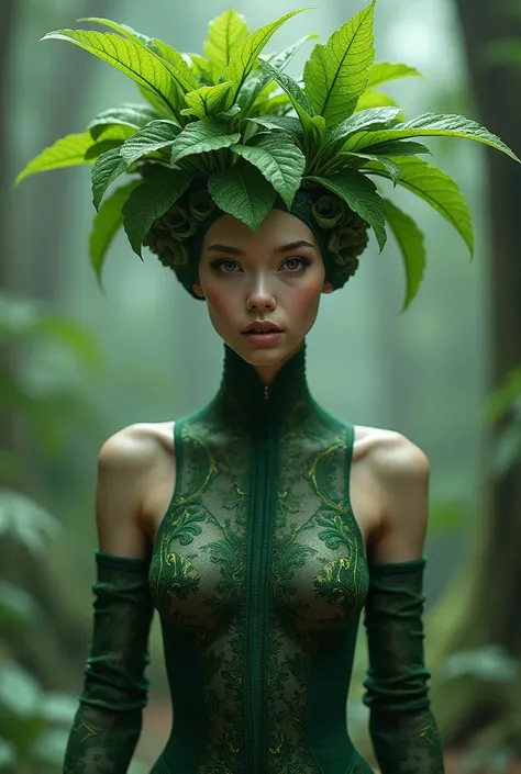 jumpsuit with leaves on the head