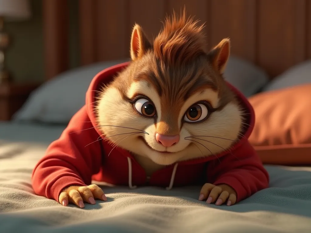 Alvin from the Chipmunks movie, 4K,  himself lying on the bed, Angry that I woke up