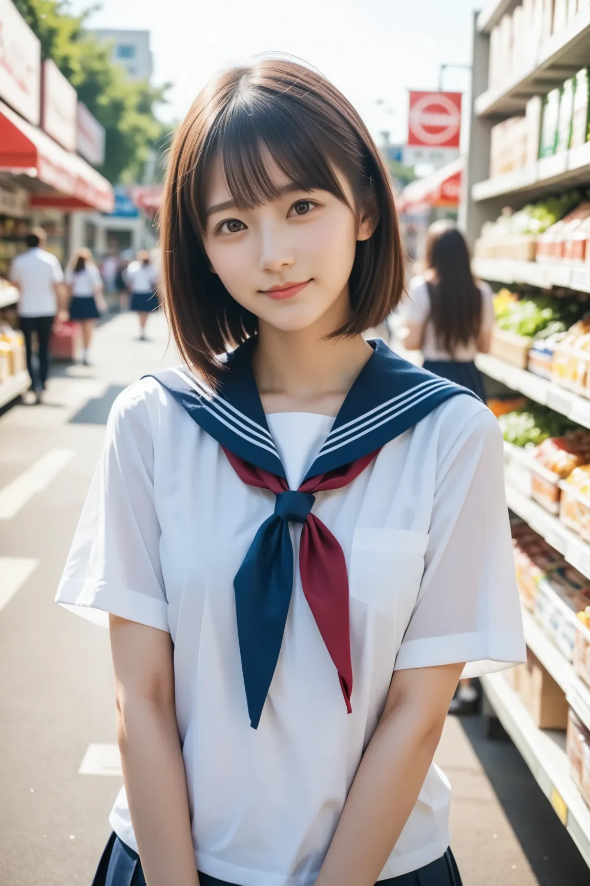  score_9, score_8_up, score_7_up,realistic,(photo realistic:1.5),cute girl,sunlight,face, school uniform,short hair,I work part-time at a supermarket,4K,Precision, photography,portrait, real ,Bokeh,Vivid colors, ultra detailed 