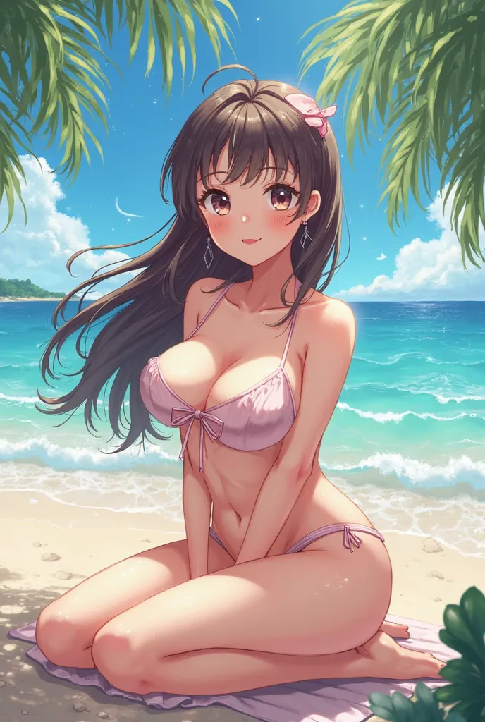 Petite anime girl with big tits on the beach 