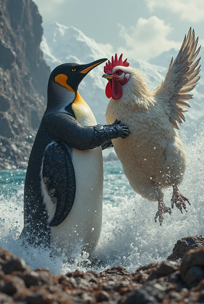 Penguin at war with chicken prey 
