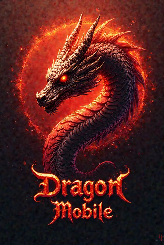 Make a logo with a dragon with Laura red the color of the dragon black and red the eyes of the red dragon a half red background with the name Dragon Mobile underneath