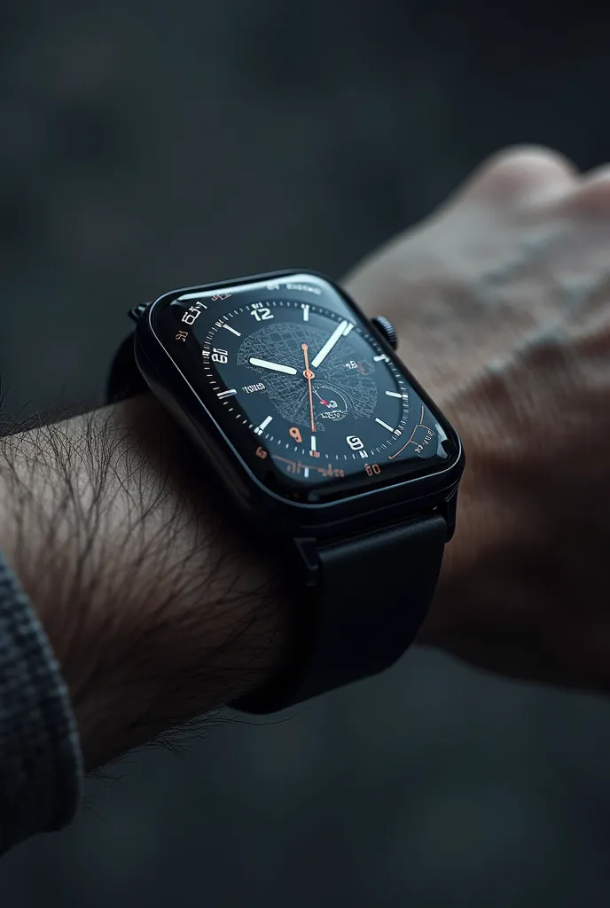 I want iphone Smart watch image with amazing graphics and dark gery theam realistic 