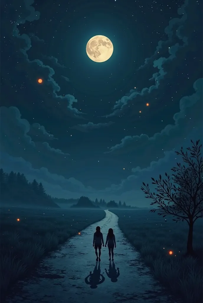 A road in abounded place, two friends walking on that road,at the middile of the night