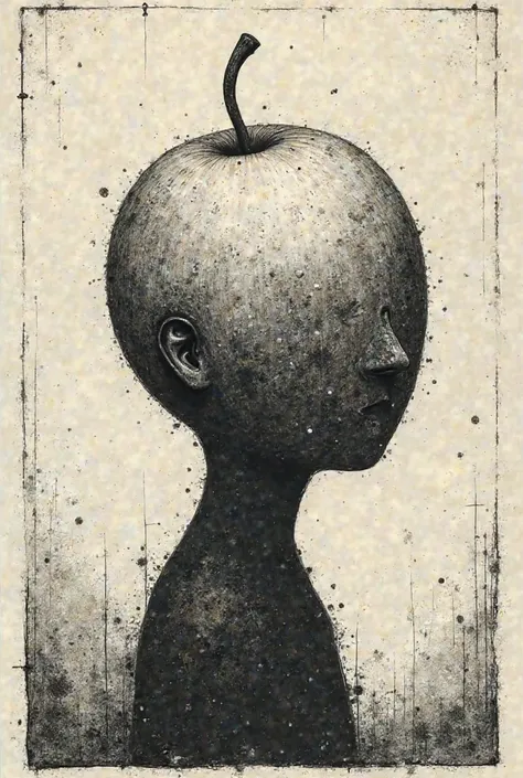 Cranium shaped like an apple woodcut 