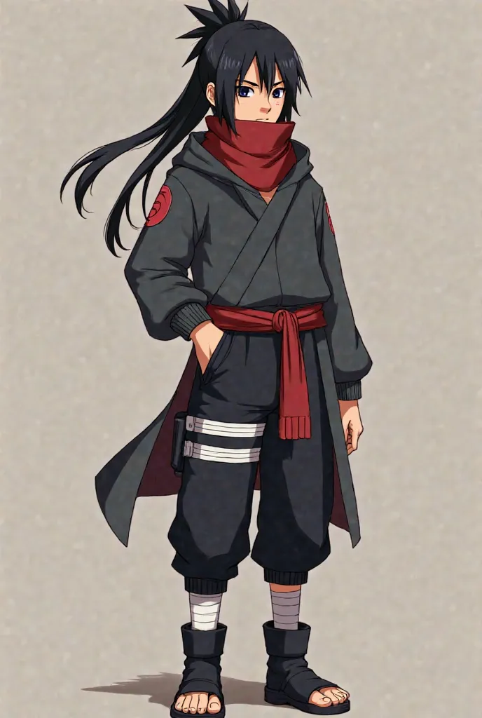 In the world of Naruto I am a 17-year-old boy, very athletic, well-worked body, black ninja pants with black ninja boots, a red ribbon on my hip with a ninja sweater with bandages on my hands and some without black ninja fingers, a ninja scarf around my ne...