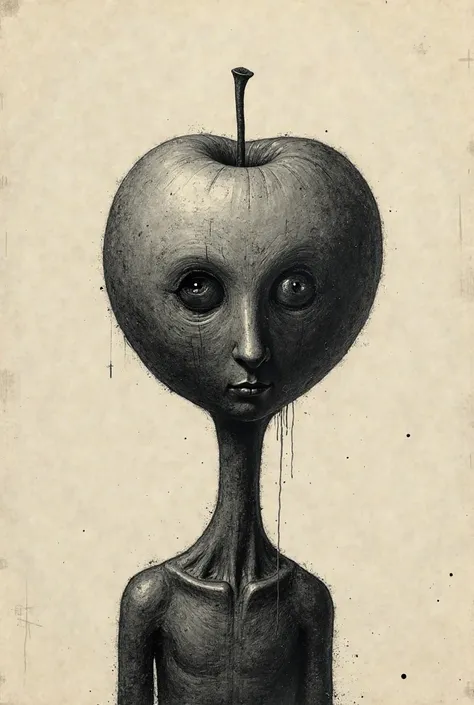 Cranium shaped like an apple woodcut 