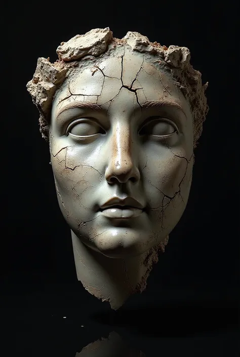 Face of a Greek statue with a broken face,  WITH A COMPLETELY BLACK BACKGROUND