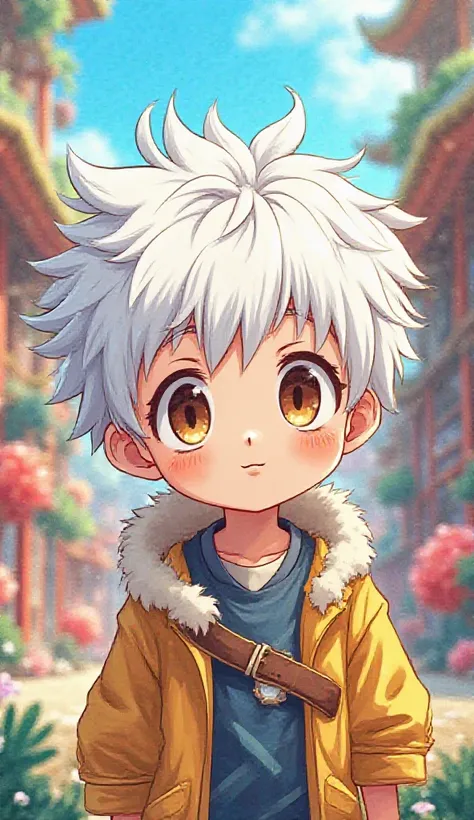 Male white-haired boy character in color anime-style manga cartoons