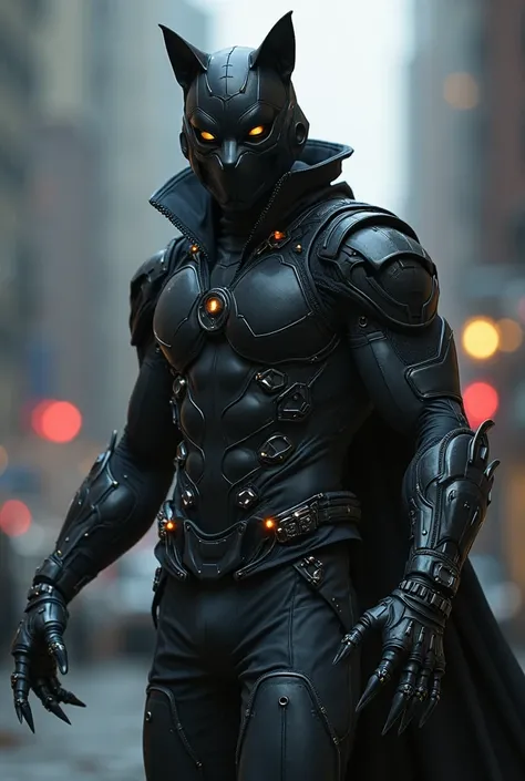 Black Lynx superhero suit, with the mask covering the lower part of the face