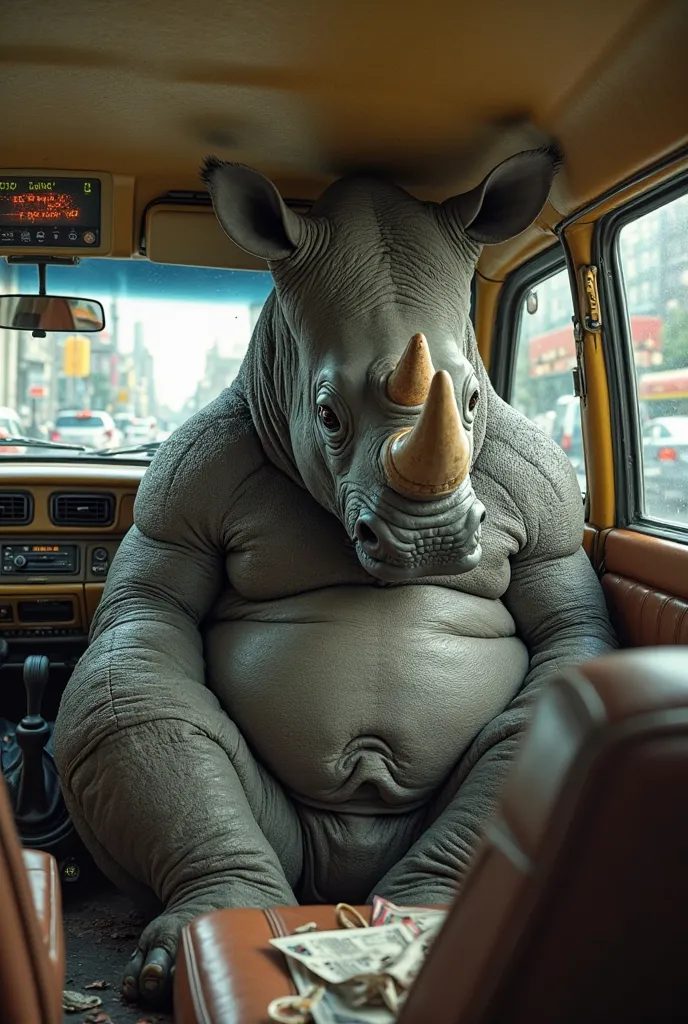 Rhino in taxi