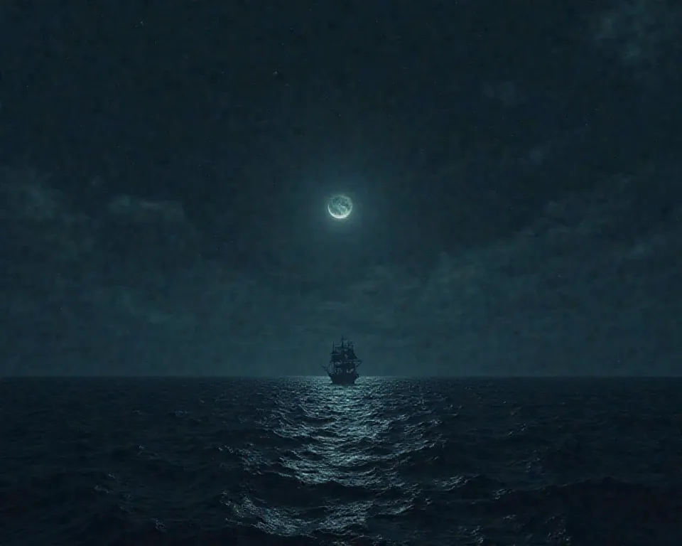 Dark and dark ocean at night 