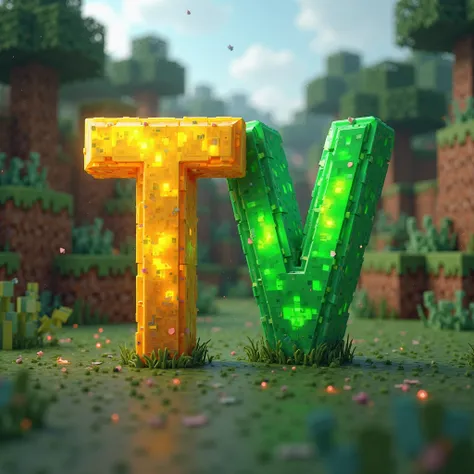 icon minecraft letters tv, t yellow v green, Minecraft background