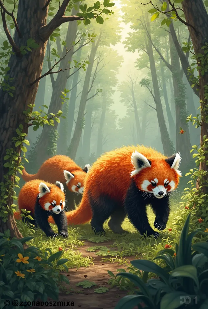 Fire pandas feed in forests and their peculiarities blaze red when angry