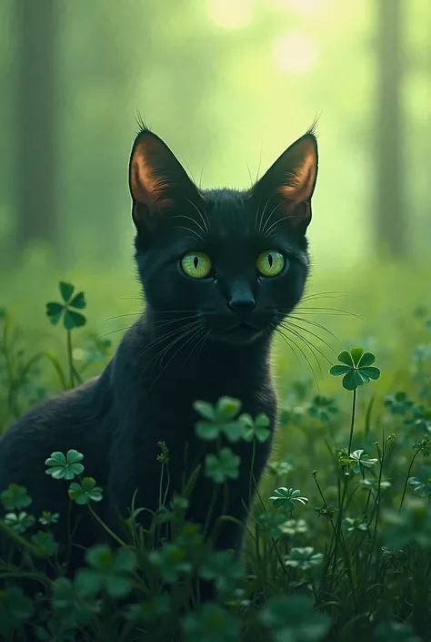 The silhouette of a cat's face with your clover in the background 