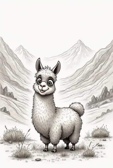 Cartoon of a llama in the Bolivian highlands drawn in pencil