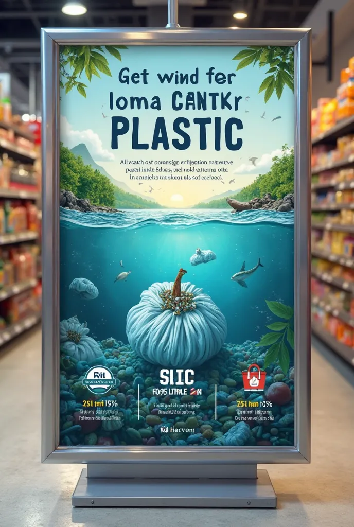 Place/banner poster at supermarket/convenience store,... to limit use and increase awareness of the harm of plastic bags