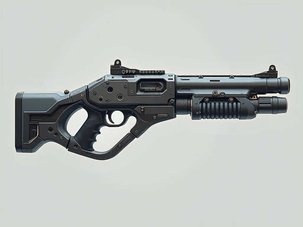 cyberpunk shotgun strictly in profile, reference for 3d