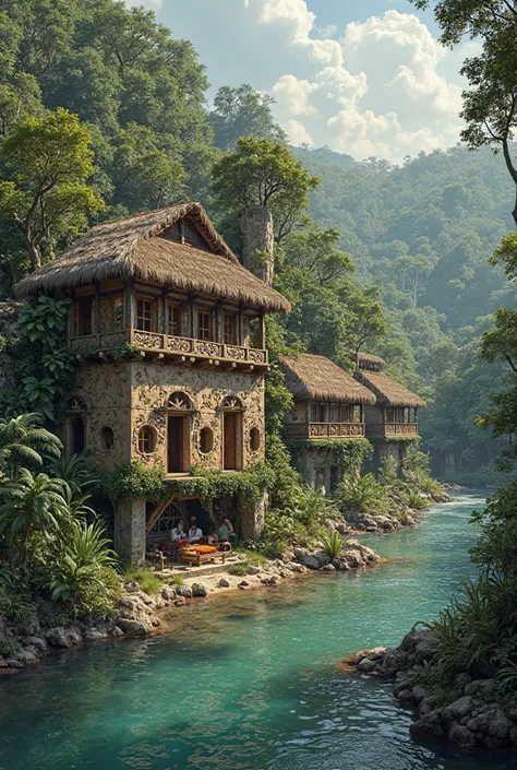 10 cabins that are above the River inspired by the Olmec civilization