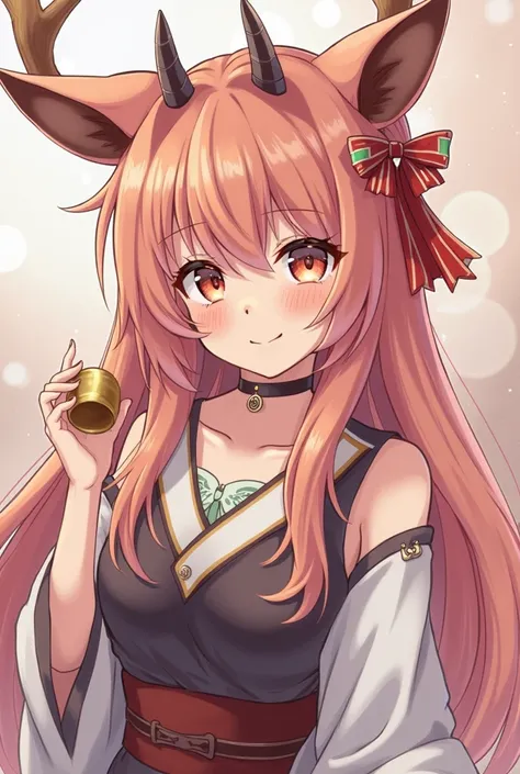 anime girl with horns and a bell in her hand, cute horns, anime moe artstyle, loli, cute anime catgirl, girl design lush horns, anime girl with cat ears, made with anime painter studio, anime catgirl, with horns, by Kamagurka, ahri, nyaruko-san, anthropomo...