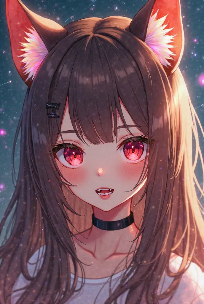 cute、Brown-haired chemo ears、girls
The bangs are straight、long hair、Wolf and Spice Holo
red eyes、double teeth
The hair is long