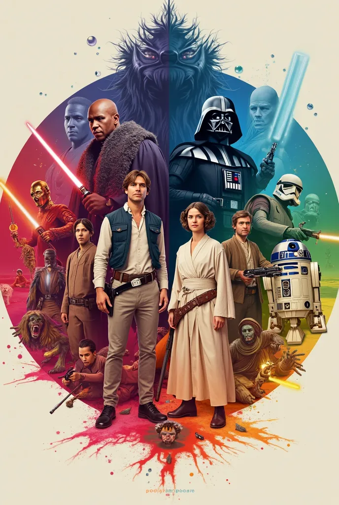 Create a Star Wars-themed color circle, with each character in their main colors and the colors being well divided without downgrading with more characters