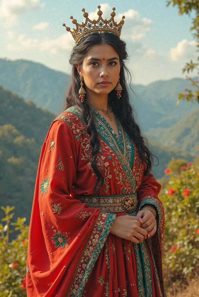 Take a picture depicting Women's Day from a lady in an Afghan dress and crown 