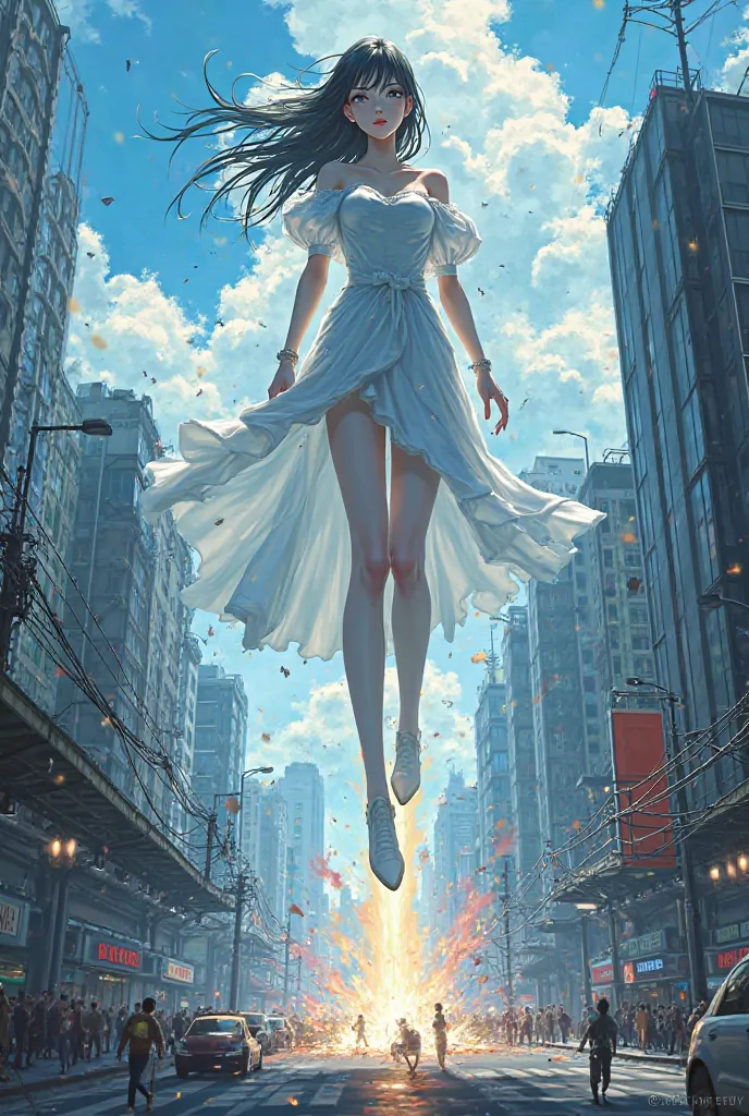 Anime girl destroying a city with her feet