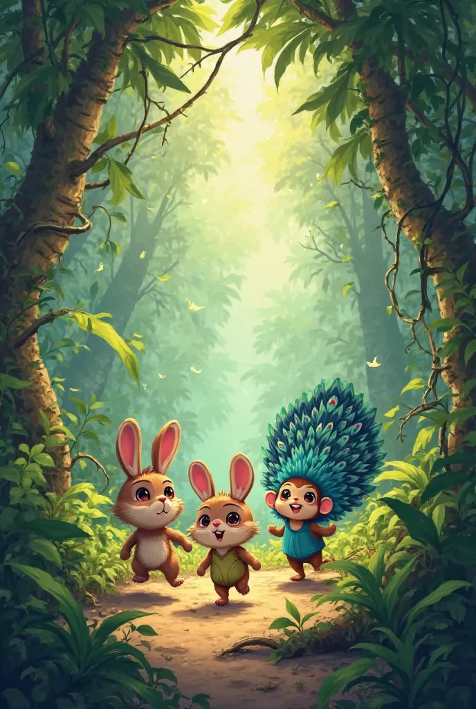 One day, Tutu, a little wild rabbit, went out into the deep jungle with his friends. tutu, ময়ূর মিনা, আর বাঁদর বোম্বো একসঙ্গে অজানা গুহার দিকে রওনা দিল।