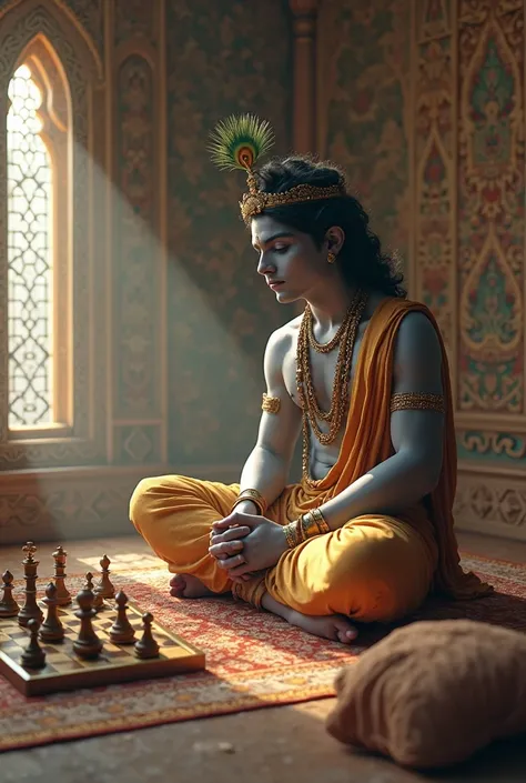 Lord krishna playing chess. Board is empty