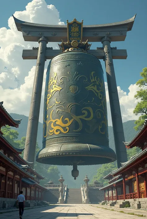 A massive bronze bell starts to vibrate, while an invisible blow makes it sound. Kyoto Iron Bell