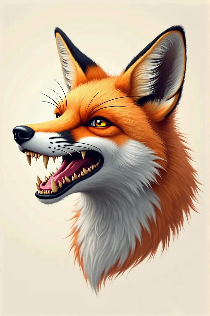 Create logo with a realistic image of a fox's head in profile and with teeth showing. 