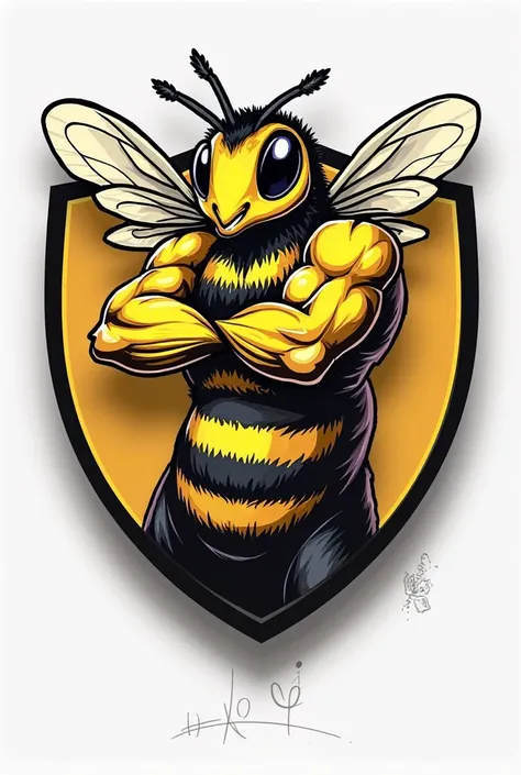 a soccer team shield, And the one written above the Gustavo Antena shield intended to make a soccer team shield The shield features a muscular bee in a 3D illustration style, with a realistic image, and the shield has been named since 2016, The design must...