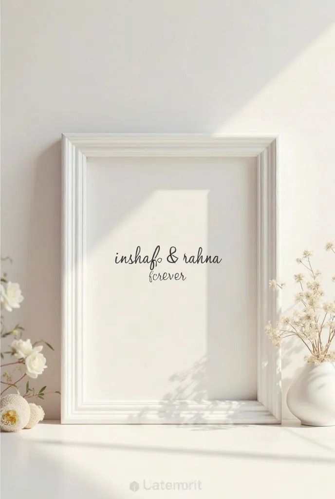 A beautiful white frame which says "Inshaf & Rahna Forever"