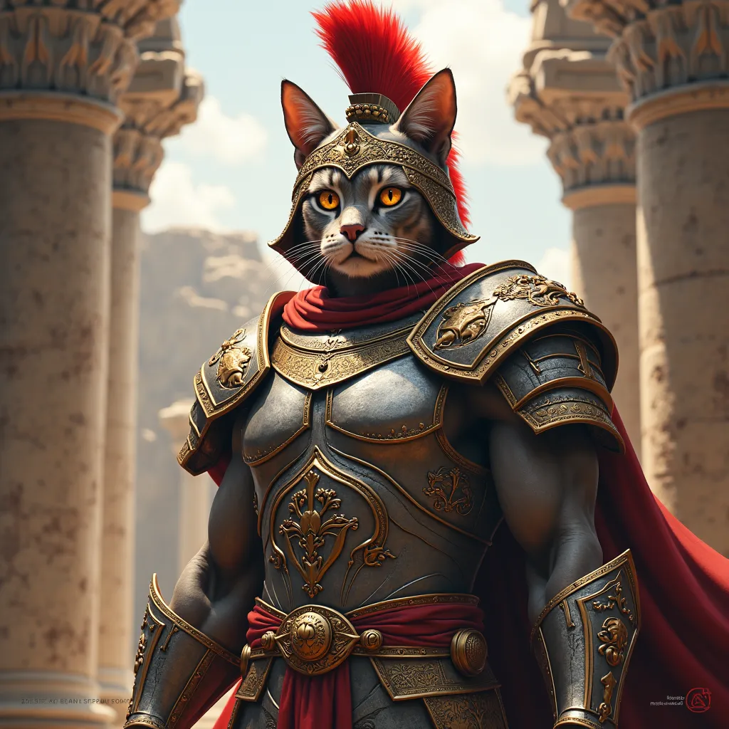 Roman cat in full armor