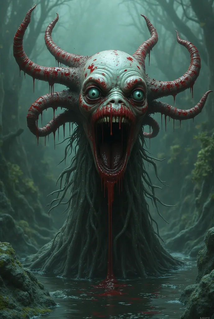 Professional portrait for LinkedIn professional profile. Beautiful, fleshy lipped vampire. Soft, viscous creature rising from swampy terrain. Multiple tentacles ending in eyes.  Bloody pustules .  cosmic horror. Nightmare created by a sick mind. terror. Mo...