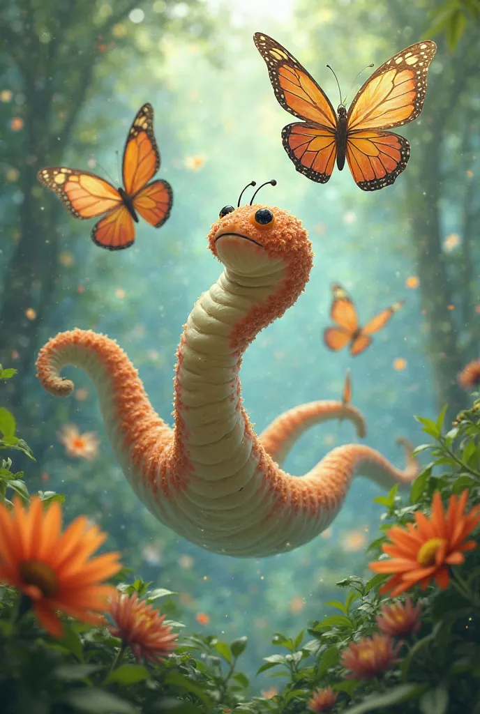 Butterflies take an animated worm on an adventure in the air 