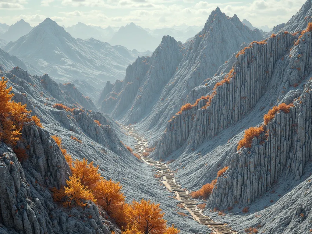 landscapes in the mountains using corrugated texture with small, protruding stripes  ribbed  aluminum sheets gray color on orange tin corners    