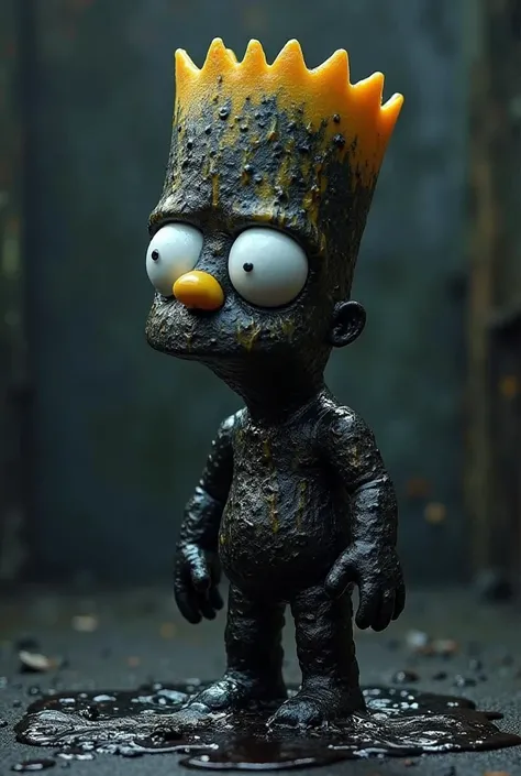 Generate a gif or video of Bart Simpson with a dark background where Bart looks glycated stuck that looks glazed up very shiny like that all stuck