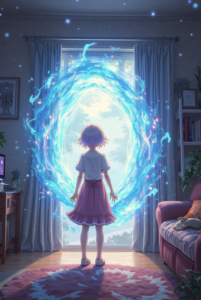 Make anime the protagonist is in the living room and then opens a portal to 