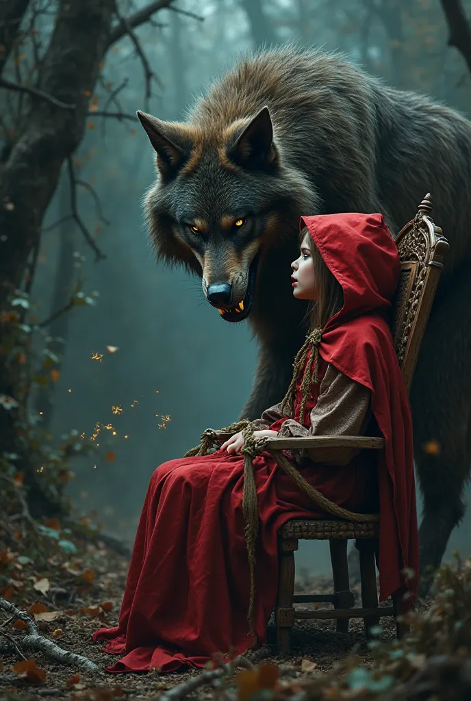 Do the wolf by tying Little Red Riding Hood to the chair with a rope