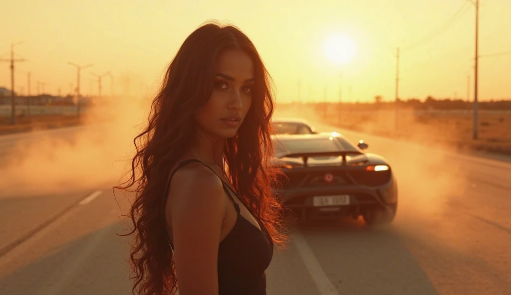 ### **🔥 Scene: Bold Indian Girl with Luxury Car Entrance 🔥**  

📍 **Location:** An **open highway at sunset**, with a warm golden glow casting long shadows. The air is still, creating a dramatic, high-fashion atmosphere.  

🎭 **Character:** A stunning **In...