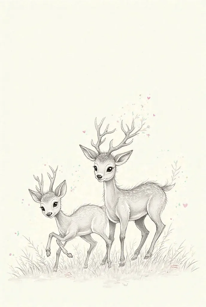 Cute animal 3 deer playing hair pencil drawing