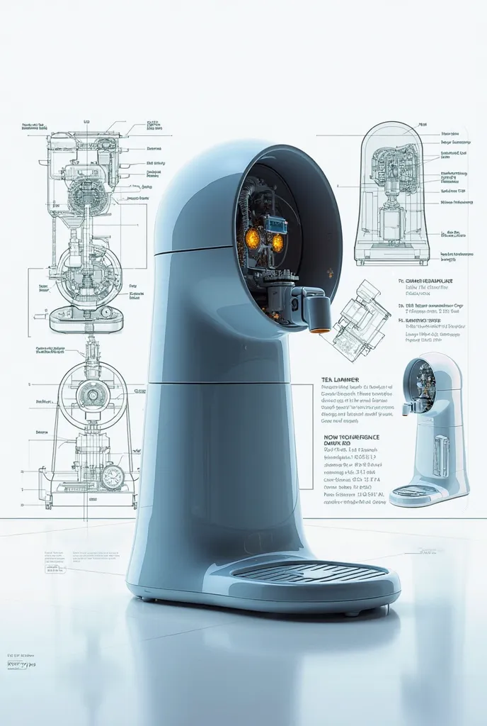 Tea machine blue prints with the final product 