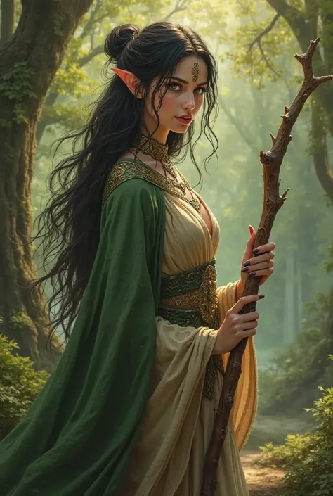 Wood Elf Cleric female black hair