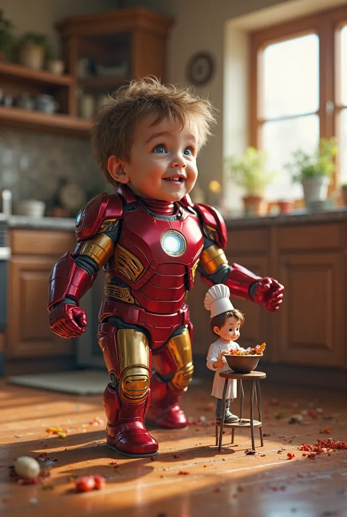 Let a little baby wear Ironman armor and not wear an Ironman helmet, and let Cook be small 