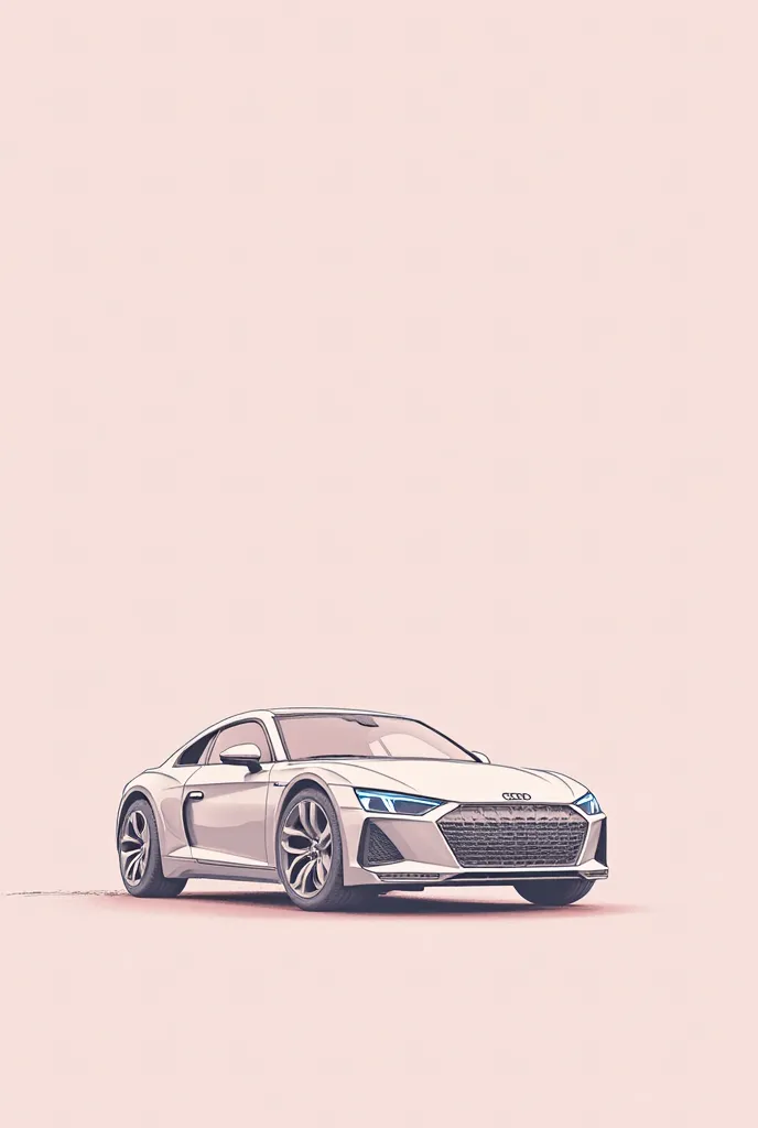 Give me a light pink background picture with an Audi in drawing style 