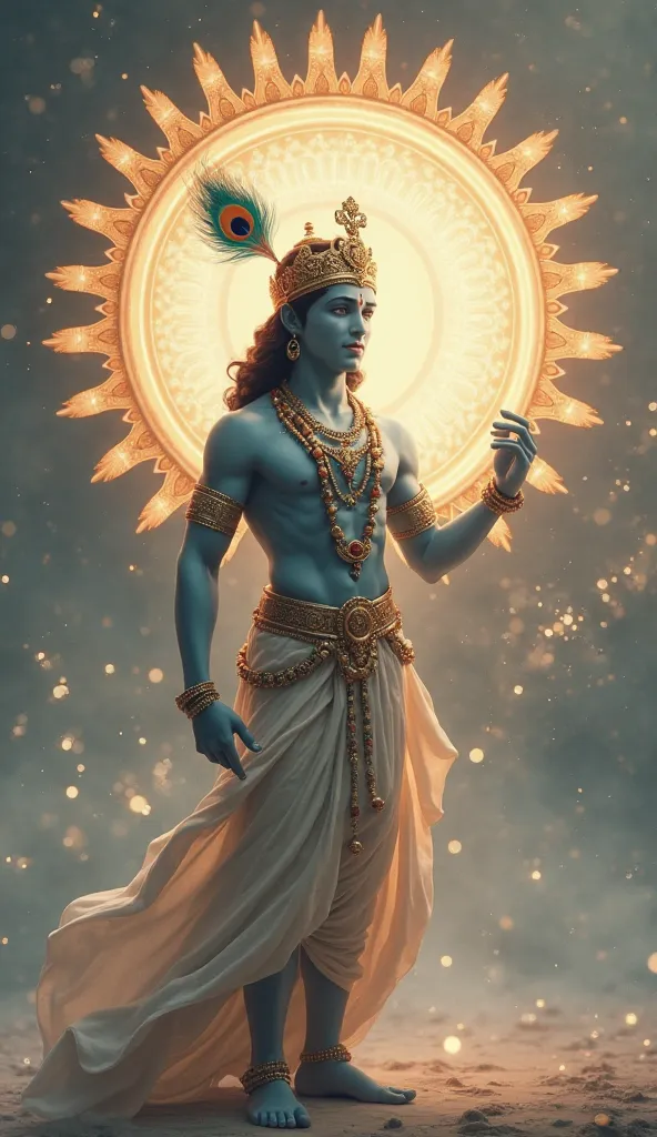 A final shot of Krishna smiling with the Sudarshan Chakra hovering beside him, glowing.

