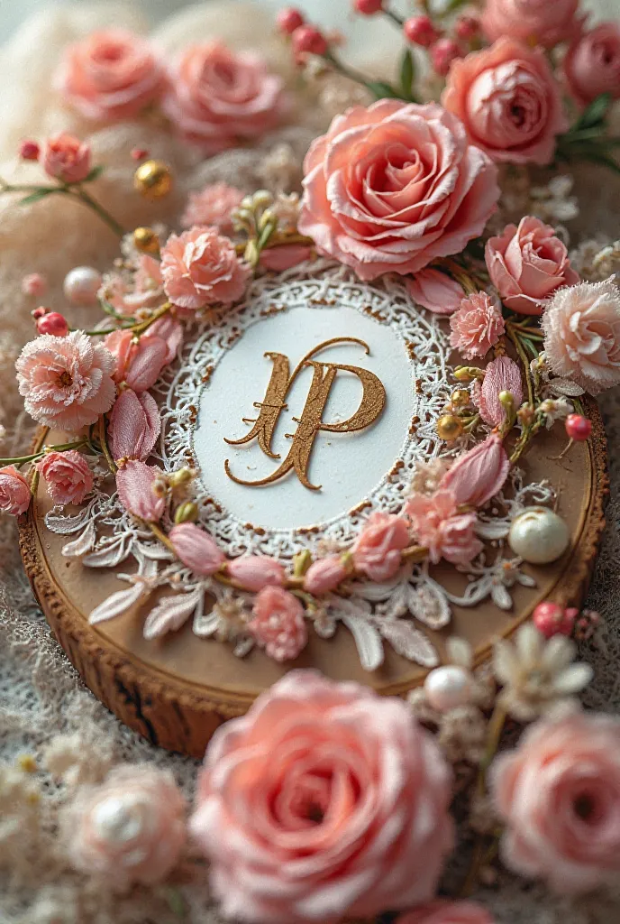 ribbon logo, flowers and crafts with the initials IP