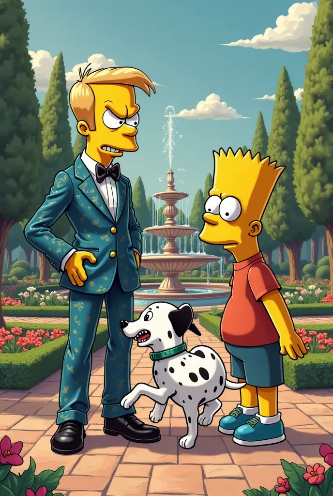 Picture of RICHIE RICH talking to Bart Simpson and being bitten by a Dalmatian dog